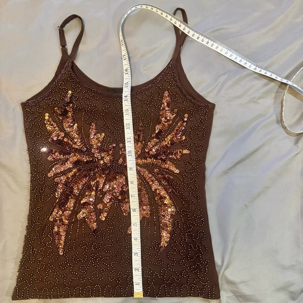 Brown Sequin Embellished Sleeveless Tank Top - Picture 7 of 7